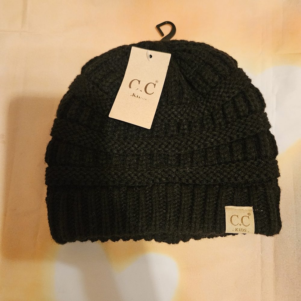 C.C Kids black knit beanie hat